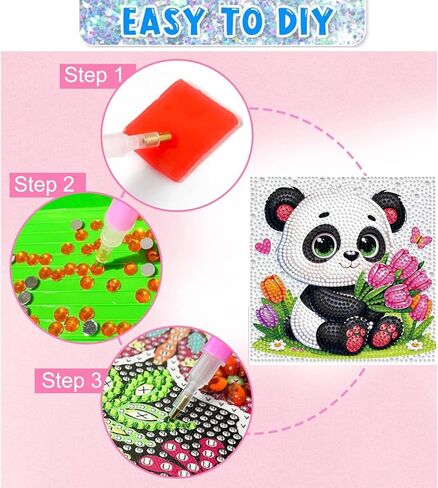 Diamond Painting Kits for Kids Beginner - 4 Pack DIY 5D Full Drill Diamond Art Kits for Children, Cute Animals Round Crystal Rhinestone Gem Art Crafts Home Wall Art Decor 5.9 x 5.9 Inches in Saudi Arabia