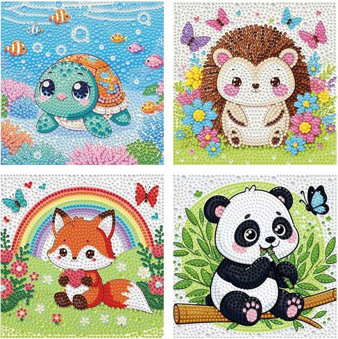 Diamond Painting Kits for Kids Beginner - 4 Pack DIY 5D Full Drill Diamond Art Kits for Children, Cute Animals Round Crystal Rhinestone Gem Art Crafts Home Wall Art Decor 5.9 x 5.9 Inches in Saudi Arabia