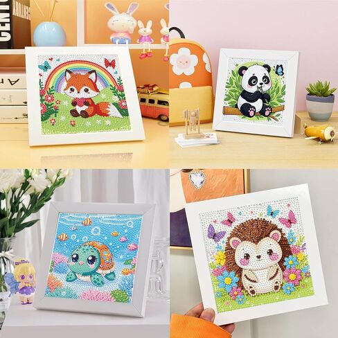 Diamond Painting Kits for Kids Beginner - 4 Pack DIY 5D Full Drill Diamond Art Kits for Children, Cute Animals Round Crystal Rhinestone Gem Art Crafts Home Wall Art Decor 5.9 x 5.9 Inches in Saudi Arabia