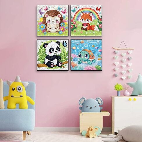 Diamond Painting Kits for Kids Beginner - 4 Pack DIY 5D Full Drill Diamond Art Kits for Children, Cute Animals Round Crystal Rhinestone Gem Art Crafts Home Wall Art Decor 5.9 x 5.9 Inches in Saudi Arabia