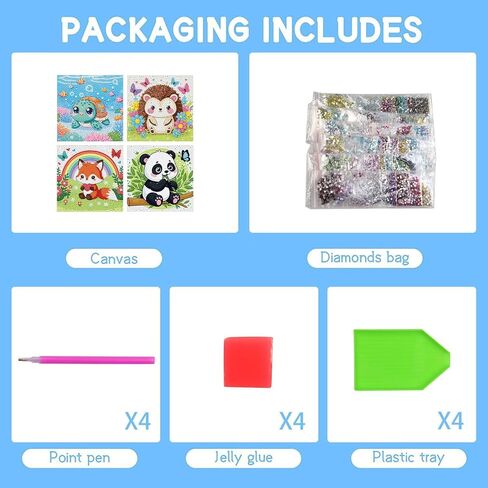 Diamond Painting Kits for Kids Beginner - 4 Pack DIY 5D Full Drill Diamond Art Kits for Children, Cute Animals Round Crystal Rhinestone Gem Art Crafts Home Wall Art Decor 5.9 x 5.9 Inches in Saudi Arabia