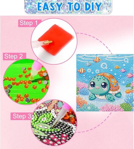 Diamond Painting Kits for Kids Beginner - 4 Pack DIY 5D Full Drill Diamond Art Kits for Children, Cute Animals Round Crystal Rhinestone Gem Art Crafts Home Wall Art Decor 5.9 x 5.9 Inches in Saudi Arabia