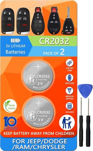 Key Fob Replacement Batteries for Jeep Dodge Ram Chrysler (Cherokee Caravan Town & Country Charger Compass Durango Challenger Journey Renegade Pacifica Patriot) Remote Fobik (2-Pack) (Check Fit Guide) in Kuwait