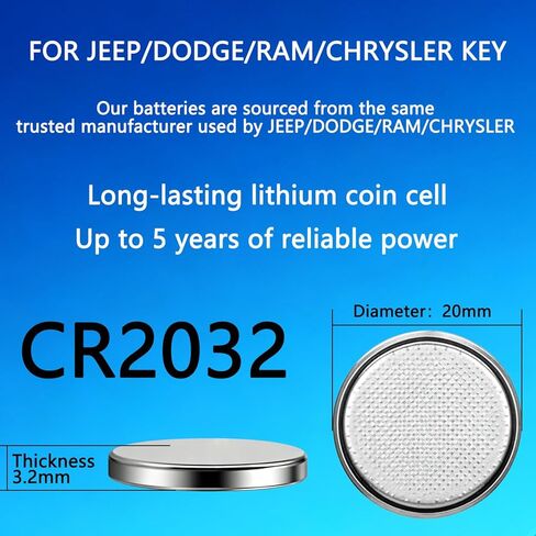 Key Fob Replacement Batteries for Jeep Dodge Ram Chrysler (Cherokee Caravan Town & Country Charger Compass Durango Challenger Journey Renegade Pacifica Patriot) Remote Fobik (2-Pack) (Check Fit Guide) in Kuwait