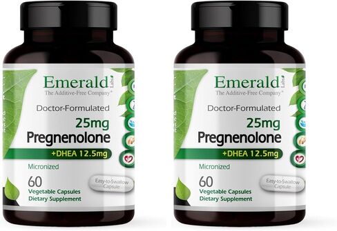 EMERALD LABS Pregnenolone 50mg with DHEA 25mg - Premium Wellness Supplement to Support Brain Health, Immune Response & Hormone Balance - Gluten-Free - 60 Vegetable Capsules (30-Day Supply) in Saudi Arabia