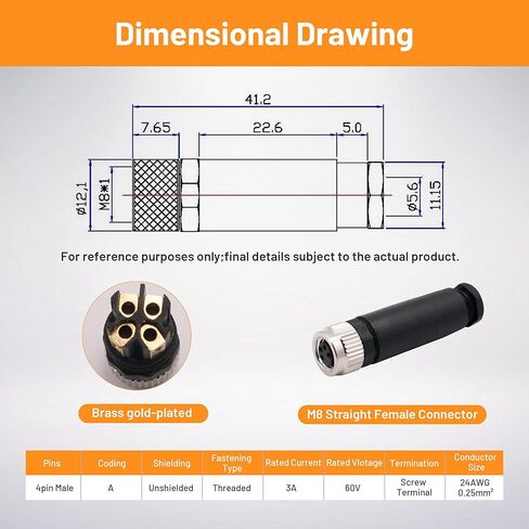 5PCS M8 4 Pin Connector Field Wireable A Coding Industrial Circular Connector Straight Male Assemble Aviation Plug Non-Shield Screw-Joint Connector, Outdoor Waterproof IP68 in Saudi Arabia