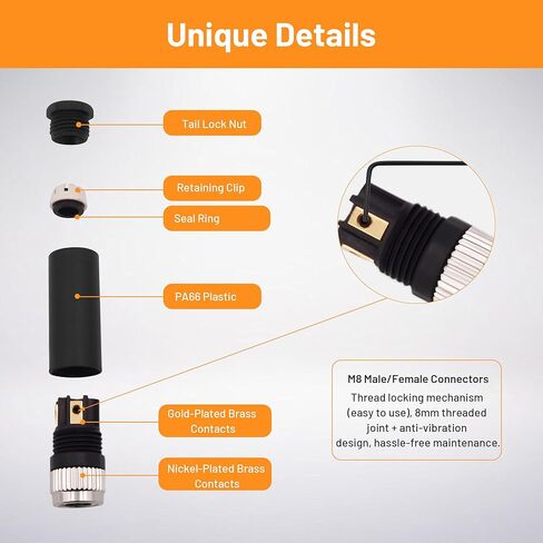 5PCS M8 4 Pin Connector Field Wireable A Coding Industrial Circular Connector Straight Male Assemble Aviation Plug Non-Shield Screw-Joint Connector, Outdoor Waterproof IP68 in Saudi Arabia