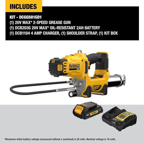 DEWALT Grease Gun 20V MAX, 10,000 PSI Variable 2-Speed Cordless Grease Gun, Oil Resistant Battery and Charger Included, 47 Inch Hose, LED Light and Kit Box (DCGG581GD1) in Saudi Arabia