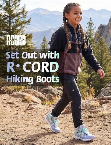 R CORD Kids Hiking Boots Waterproof Durable TPR Traction Outsole Anti-Skid Athletic Lace Up Hiking Shoes for Outdoor Adventure in Kuwait