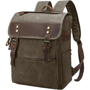 Waxed Canvas Vintage Backpack Casual Genuine Leather Laptop Travel Rucksack for Men Women in Kuwait