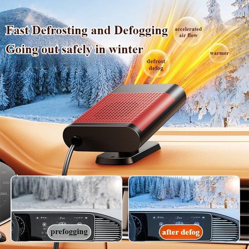 24V/12V 150W Car Heater Fan Windshield Defogging Demister Defroster Heating & Cooling 360°Rotation Interior Accessories(12V Black Red) in Saudi Arabia