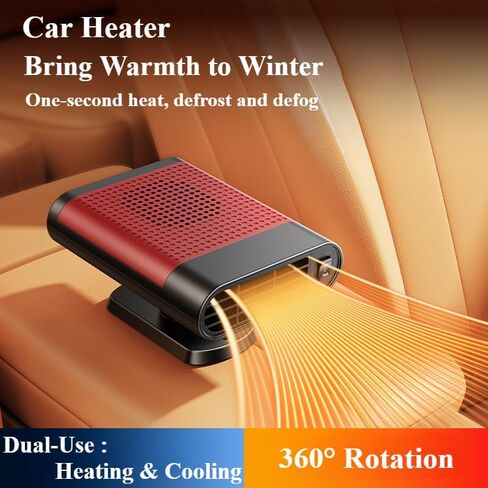 24V/12V 150W Car Heater Fan Windshield Defogging Demister Defroster Heating & Cooling 360°Rotation Interior Accessories(12V Black Red) in Saudi Arabia