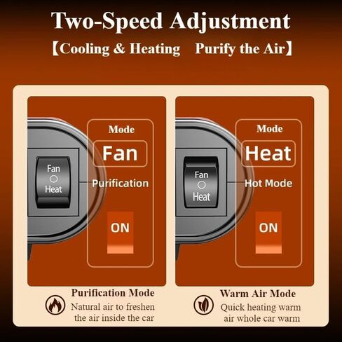 24V/12V 150W Car Heater Fan Windshield Defogging Demister Defroster Heating & Cooling 360°Rotation Interior Accessories(12V Black Red) in Saudi Arabia