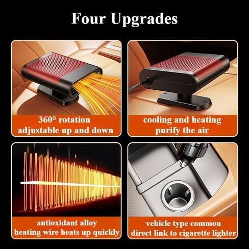 24V/12V 150W Car Heater Fan Windshield Defogging Demister Defroster Heating & Cooling 360°Rotation Interior Accessories(12V Black Red) in Saudi Arabia