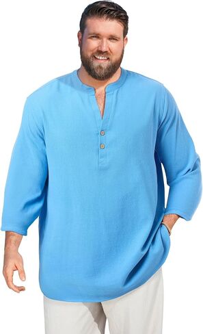 KingSize Men's Big & Tall Gauze Mandarin Collar Shirt in Kuwait