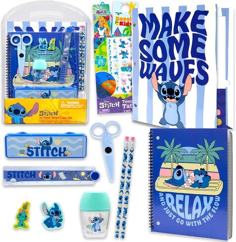 مجموعة اللوازم المدرسية Lilo & Stitch - حزمة مع مجلد Disney Stitch Classroom ودفتر ملاحظات وأقلام رصاص ووشم والمزيد | غرزة العودة إلى اللوازم المدرسية in Saudi Arabia