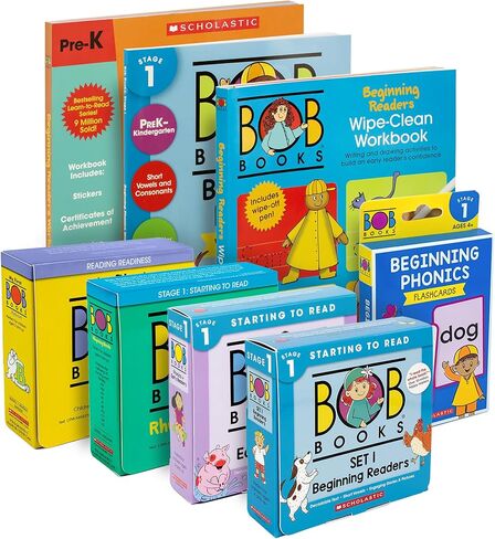 Bob Books Learn to Read Bundle – Stage 1 with 4 Phonics Box Sets, 3 Workbooks, Flashcards for Kindergarten & Pre-K Beginning Readers in Saudi Arabia
