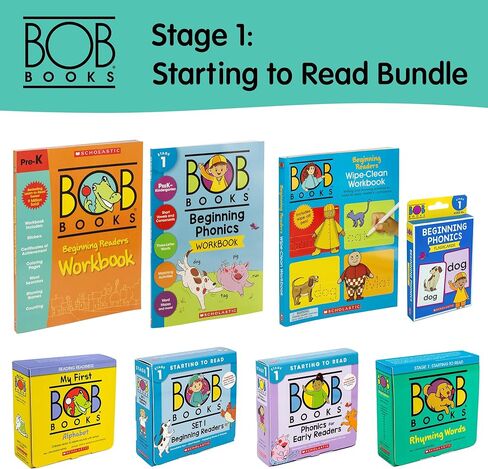 Bob Books Learn to Read Bundle – Stage 1 with 4 Phonics Box Sets, 3 Workbooks, Flashcards for Kindergarten & Pre-K Beginning Readers in Saudi Arabia