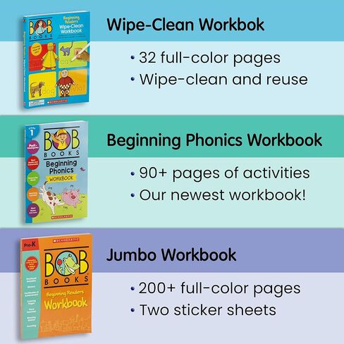 Bob Books Learn to Read Bundle – Stage 1 with 4 Phonics Box Sets, 3 Workbooks, Flashcards for Kindergarten & Pre-K Beginning Readers in Saudi Arabia