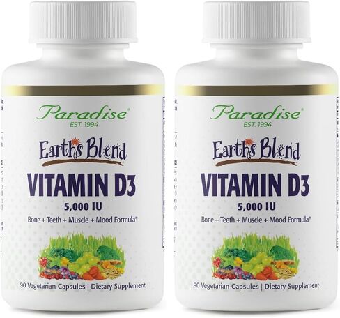 Paradise Herbs Earth's Blend فيتامين د3، قاعدة الأطعمة الفائقة من البروبيوتيك والخضار القلوية العضوية والخضروات والتوت، 90 كبسولة نباتية in Saudi Arabia