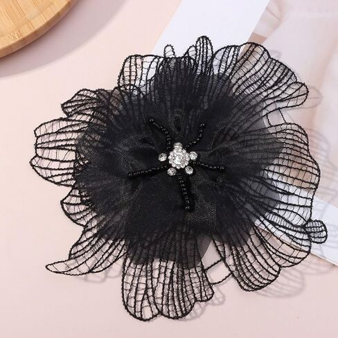 Flower Lace Patches Cloth Fabric Multilayer Floral Patches Appliques Handmade Flower Patches for Clothing(Black) in Saudi Arabia