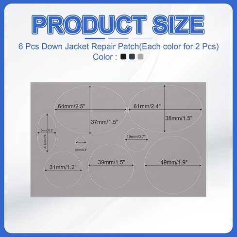 رقعة إصلاح السترة من باتيكل، 6 قطع من النايلون أسفل السترة، طقم إصلاح رقعة ذاتية اللصق مقاومة للماء لثقوب خيمة المعاطف والملابس، بيضاوي أحمر داكن/أحمر/أرجواني in Kuwait