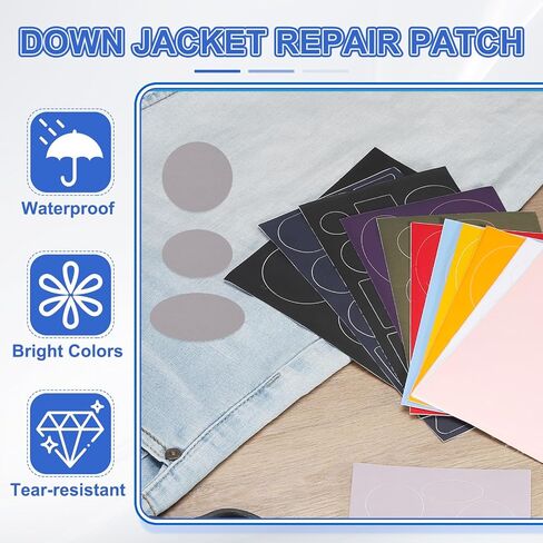 رقعة إصلاح السترة من باتيكل، 6 قطع من النايلون أسفل السترة، طقم إصلاح رقعة ذاتية اللصق مقاومة للماء لثقوب خيمة المعاطف والملابس، بيضاوي أحمر داكن/أحمر/أرجواني in Kuwait