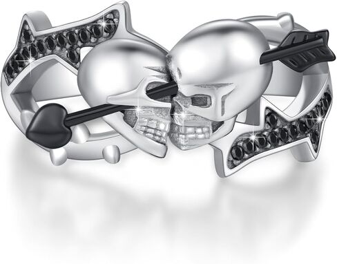 Skull Ring Sterling Silver Anxiety Fidget Ring Gothic Punk Skull Bat Rings Red CZ Adjustable Bat Skull Ring Anxiety Skull Jewelry Gifts for Women Men in Kuwait