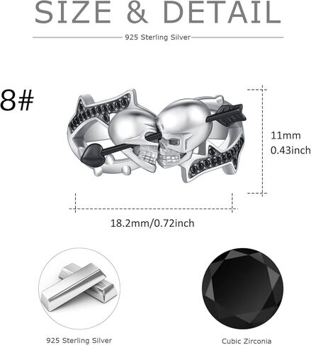 Skull Ring Sterling Silver Anxiety Fidget Ring Gothic Punk Skull Bat Rings Red CZ Adjustable Bat Skull Ring Anxiety Skull Jewelry Gifts for Women Men in Kuwait