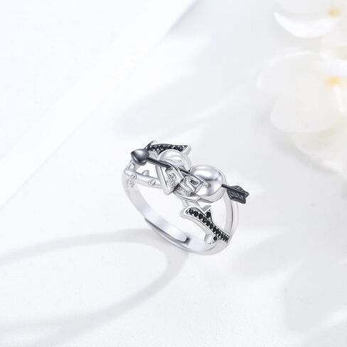 Skull Ring Sterling Silver Anxiety Fidget Ring Gothic Punk Skull Bat Rings Red CZ Adjustable Bat Skull Ring Anxiety Skull Jewelry Gifts for Women Men in Kuwait