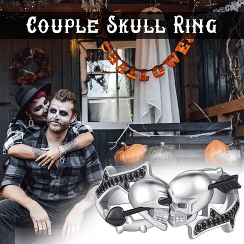 Skull Ring Sterling Silver Anxiety Fidget Ring Gothic Punk Skull Bat Rings Red CZ Adjustable Bat Skull Ring Anxiety Skull Jewelry Gifts for Women Men in Kuwait