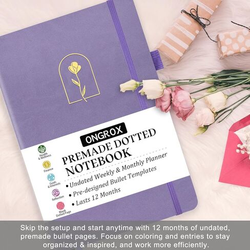 Premade Bullet Style Notebook with Undated Weekly & Monthly Planner, Dotted Journal with Pre-made Bullet Planner Stencils, Dot Grid Journaling with Habits & Mood Tracker, 12 Month Organization, A5 in Saudi Arabia