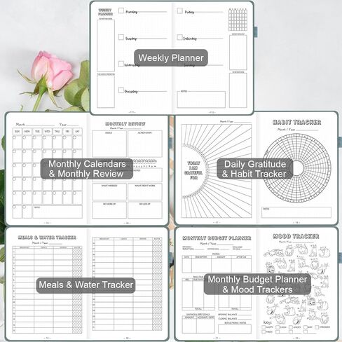 Premade Bullet Style Notebook with Undated Weekly & Monthly Planner, Dotted Journal with Pre-made Bullet Planner Stencils, Dot Grid Journaling with Habits & Mood Tracker, 12 Month Organization, A5 in Saudi Arabia