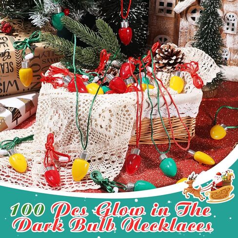Jenaai 100 قطعة تضيء قلادة لمبة عيد الميلاد، مصابيح LED وامضة تتوهج في القلائد المظلمة لحفلات عيد الميلاد وعطلات الإكسسوارات in Kuwait