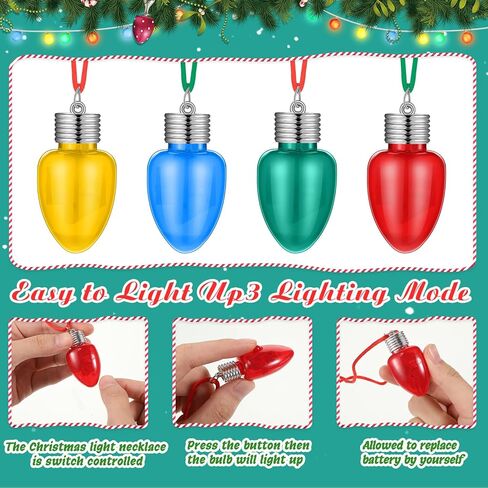 Jenaai 100 قطعة تضيء قلادة لمبة عيد الميلاد، مصابيح LED وامضة تتوهج في القلائد المظلمة لحفلات عيد الميلاد وعطلات الإكسسوارات in Kuwait