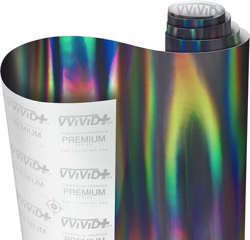 VViViD Silver Holographic Chrome Vinyl Wrap Rainbow Finish Roll DIY Air-Release Adhesive Film (1ft x 5ft) in Saudi Arabia