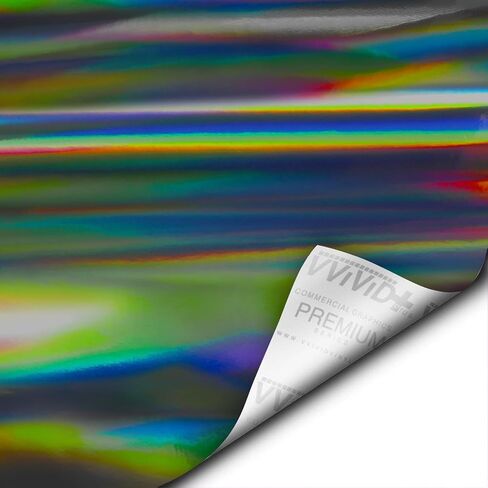 VViViD Silver Holographic Chrome Vinyl Wrap Rainbow Finish Roll DIY Air-Release Adhesive Film (1ft x 5ft) in Saudi Arabia