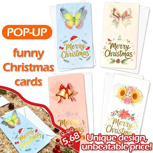 Funny Christmas cards with envelopes,18 PACK Gold Foil pop-up Christmas money holders for cash gift envelopes, 4 assorted design,box of money cards for cash gift holiday,bulk blank xmas card in Saudi Arabia