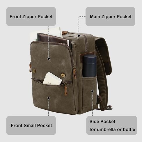 Waxed Canvas Vintage Backpack Casual Genuine Leather Laptop Travel Rucksack for Men Women in Kuwait