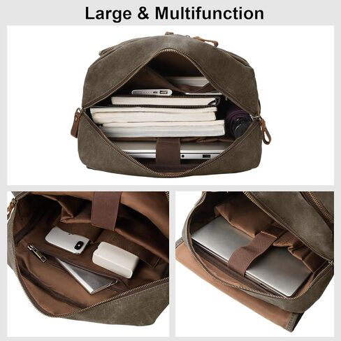 Waxed Canvas Vintage Backpack Casual Genuine Leather Laptop Travel Rucksack for Men Women in Kuwait