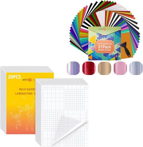 HTVRONT Self-Adhesive Laminating Sheets - 20 Clear Sheets, 9 x 12 Inches, No Machine Needed & 57 Pack Permanent Vinyl in Saudi Arabia
