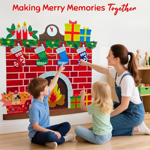 شجرة عيد الميلاد اللباد ومدفأة عيد الميلاد DIY، رف حرفية من اللباد مونتيسوري مع زخارف تخزين عيد الميلاد قابلة للفصل، لعبة لباد جدارية للأنشطة المدرسية لديكور حفلات عيد الميلاد الصغير in Kuwait