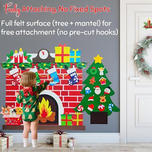 شجرة عيد الميلاد اللباد ومدفأة عيد الميلاد DIY، رف حرفية من اللباد مونتيسوري مع زخارف تخزين عيد الميلاد قابلة للفصل، لعبة لباد جدارية للأنشطة المدرسية لديكور حفلات عيد الميلاد الصغير in Kuwait
