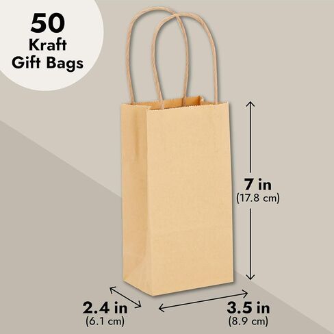 Juvale Brown Gift Bags with Handles - 100-Pack Small (3.5 x 2.4 x 7 in) - Durable 120 GSM Paper Construction - Bulk Party Favor Bags - Plain Design for DIY Decorating & Branding in Saudi Arabia