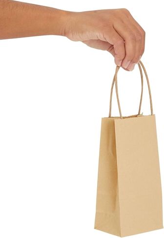 Juvale Brown Gift Bags with Handles - 100-Pack Small (3.5 x 2.4 x 7 in) - Durable 120 GSM Paper Construction - Bulk Party Favor Bags - Plain Design for DIY Decorating & Branding in Saudi Arabia