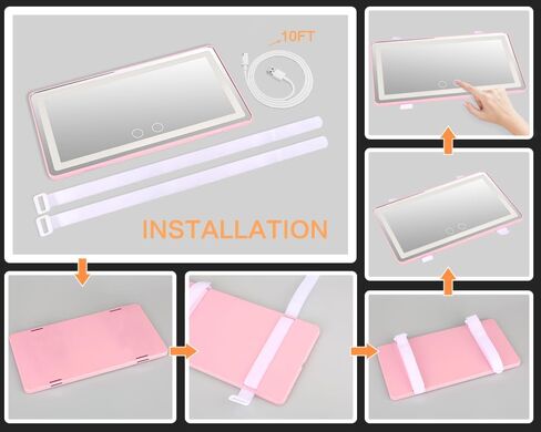 Car Vanity Mirror, Rechargeable Makeup Mirror with 3 Light Modes, 60 LEDs, Dimmable, Clip-on Rear View Sun Visor (Pink) in Saudi Arabia