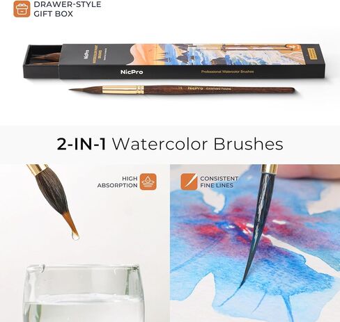 Nicpro 4 PCS Watercolor Brushes Professional, Extended Needle Point Brush Set, Sable Watercolor Brushes with Synthetic Extra Long Tip for Fine Detailing - Watercolor Acrylic Gouache Inks Painting in Saudi Arabia