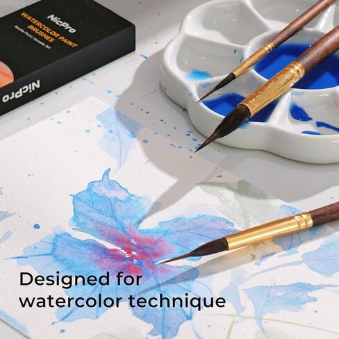 Nicpro 4 PCS Watercolor Brushes Professional, Extended Needle Point Brush Set, Sable Watercolor Brushes with Synthetic Extra Long Tip for Fine Detailing - Watercolor Acrylic Gouache Inks Painting in Saudi Arabia