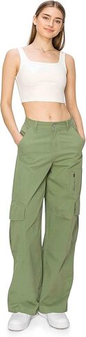 Cali1850 Women’s Parachute Cargo Pants – Low Rise Baggy Fit Wide Leg Multi Pockets Casual Streetwear Trousers in Kuwait