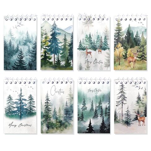 Konsait Christmas Tree Notepads, Watercolor Pine Tree Mini Spiral Notebooks Xmas Note Pads Message Reminder for Christmas Office Supplies Christmas School Party Favors (8 Pieces) in Saudi Arabia